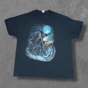 Y2K Biker Skull Skeleton Riding Motorcycle Distressed Grunge Tee XXL